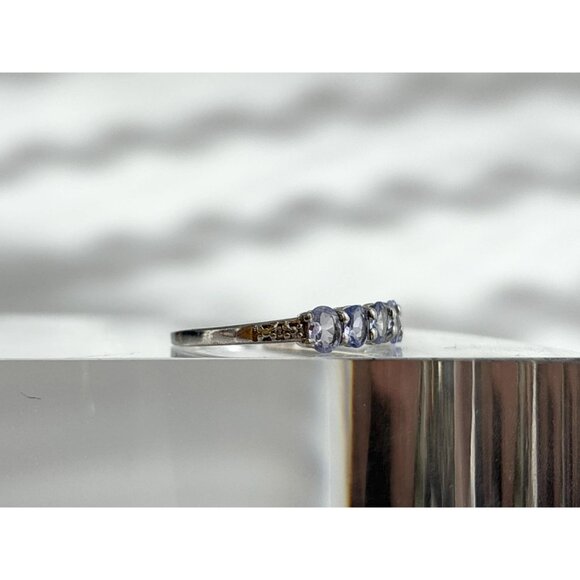 Blue Topaz Accented Band Style 925 Sterling Silver Vintage Ring - sz 8 - Picture 3 of 13